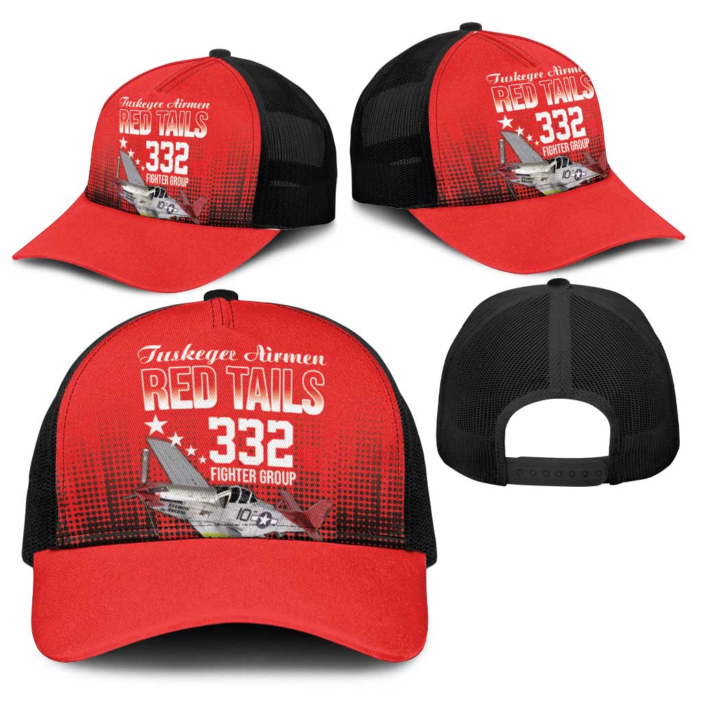 Tuskegee Airmen Red Tails Baseball Net Cap 332nd Fighter Group WWII Tribute Red Style - Wonder Print Shop