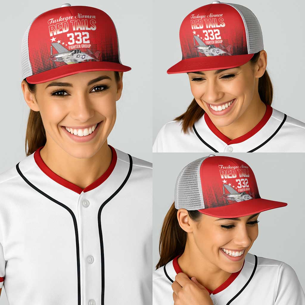 Tuskegee Airmen Red Tails Baseball Net Cap 332nd Fighter Group WWII Tribute Red Style - Wonder Print Shop