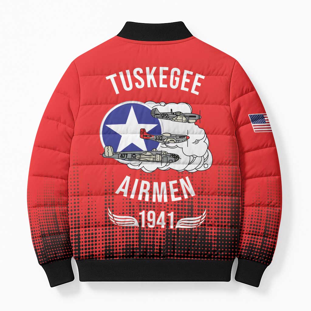 Tuskegee Airmen Red Tails Bomber Puffer Jacket 332nd Fighter Group WWII Tribute Red Style - Wonder Print Shop