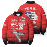 Tuskegee Airmen Red Tails Bomber Puffer Jacket 332nd Fighter Group WWII Tribute Red Style - Wonder Print Shop