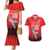 Tuskegee Airmen Red Tails Couples Matching Mermaid Dress and Hawaiian Shirt 332nd Fighter Group WWII Tribute Red Style - Wonder Print Shop