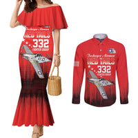 Tuskegee Airmen Red Tails Couples Matching Mermaid Dress and Long Sleeve Button Shirt 332nd Fighter Group WWII Tribute Red Style - Wonder Print Shop