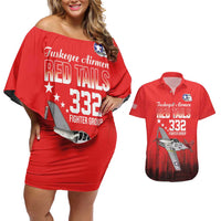 Tuskegee Airmen Red Tails Couples Matching Off Shoulder Short Dress and Hawaiian Shirt 332nd Fighter Group WWII Tribute Red Style - Wonder Print Shop