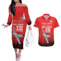 Tuskegee Airmen Red Tails Couples Matching Off The Shoulder Long Sleeve Dress and Hawaiian Shirt 332nd Fighter Group WWII Tribute Red Style - Wonder Print Shop
