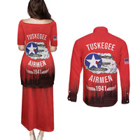 Tuskegee Airmen Red Tails Couples Matching Puletasi and Long Sleeve Button Shirt 332nd Fighter Group WWII Tribute Red Style - Wonder Print Shop