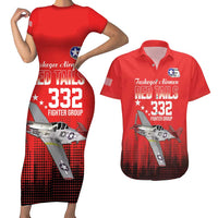 Tuskegee Airmen Red Tails Couples Matching Short Sleeve Bodycon Dress and Hawaiian Shirt 332nd Fighter Group WWII Tribute Red Style - Wonder Print Shop