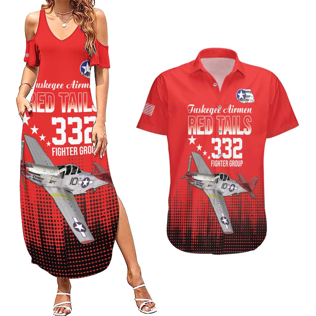 Tuskegee Airmen Red Tails Couples Matching Summer Maxi Dress and Hawaiian Shirt 332nd Fighter Group WWII Tribute Red Style - Wonder Print Shop