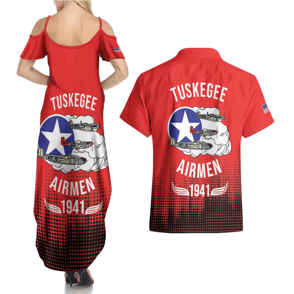 Tuskegee Airmen Red Tails Couples Matching Summer Maxi Dress and Hawaiian Shirt 332nd Fighter Group WWII Tribute Red Style - Wonder Print Shop