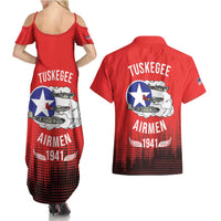 Tuskegee Airmen Red Tails Couples Matching Summer Maxi Dress and Hawaiian Shirt 332nd Fighter Group WWII Tribute Red Style - Wonder Print Shop