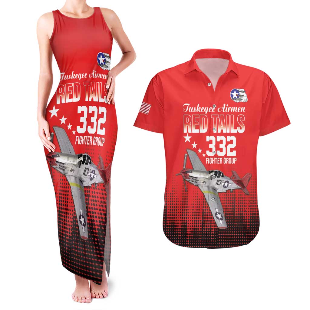 Tuskegee Airmen Red Tails Couples Matching Tank Maxi Dress and Hawaiian Shirt 332nd Fighter Group WWII Tribute Red Style - Wonder Print Shop