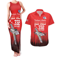 Tuskegee Airmen Red Tails Couples Matching Tank Maxi Dress and Hawaiian Shirt 332nd Fighter Group WWII Tribute Red Style - Wonder Print Shop
