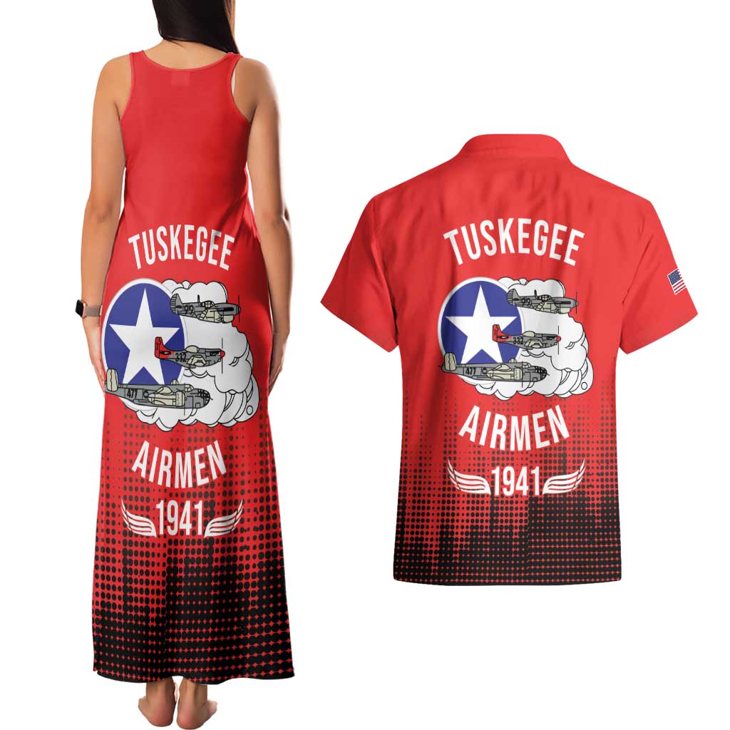 Tuskegee Airmen Red Tails Couples Matching Tank Maxi Dress and Hawaiian Shirt 332nd Fighter Group WWII Tribute Red Style - Wonder Print Shop