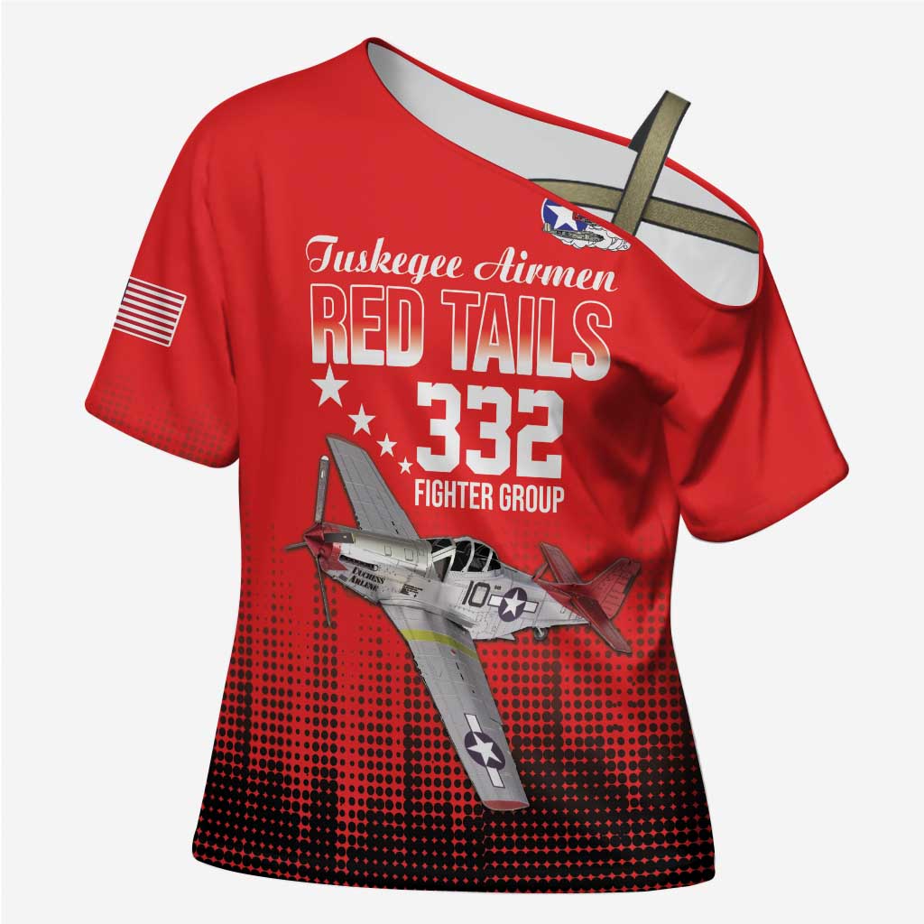 Tuskegee Airmen Red Tails Cross Shoulder Shirt 332nd Fighter Group WWII Tribute Red Style - Wonder Print Shop