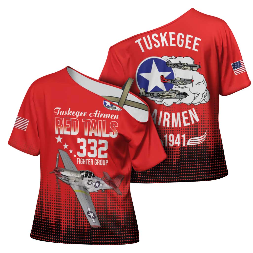Tuskegee Airmen Red Tails Cross Shoulder Shirt 332nd Fighter Group WWII Tribute Red Style - Wonder Print Shop