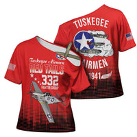 Tuskegee Airmen Red Tails Cross Shoulder Shirt 332nd Fighter Group WWII Tribute Red Style - Wonder Print Shop