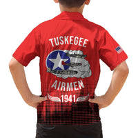 Tuskegee Airmen Red Tails Family Matching Off The Shoulder Long Sleeve Dress and Hawaiian Shirt 332nd Fighter Group WWII Tribute Red Style - Wonder Print Shop