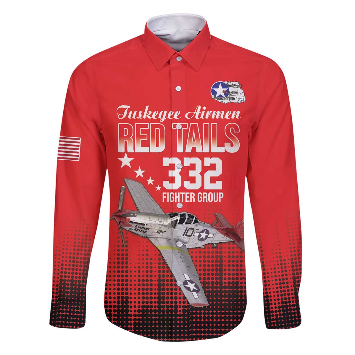 Tuskegee Airmen Red Tails Family Matching Off The Shoulder Long Sleeve Dress and Hawaiian Shirt 332nd Fighter Group WWII Tribute Red Style - Wonder Print Shop