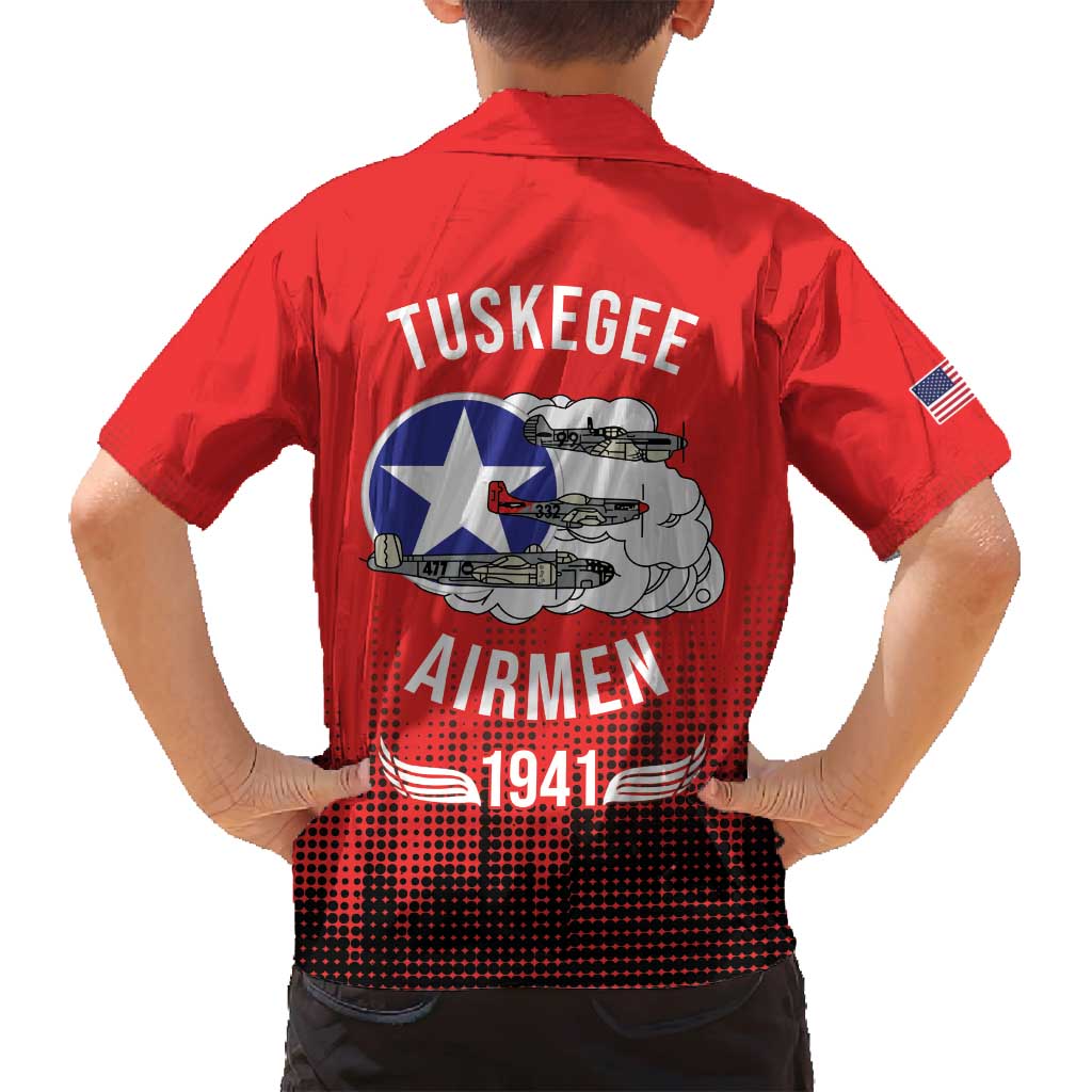 Tuskegee Airmen Red Tails Family Matching Off Shoulder Maxi Dress and Hawaiian Shirt 332nd Fighter Group WWII Tribute Red Style - Wonder Print Shop
