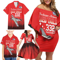 Tuskegee Airmen Red Tails Family Matching Off Shoulder Short Dress and Hawaiian Shirt 332nd Fighter Group WWII Tribute Red Style - Wonder Print Shop