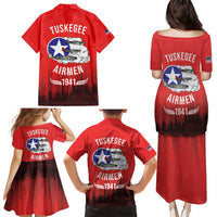 Tuskegee Airmen Red Tails Family Matching Puletasi and Hawaiian Shirt 332nd Fighter Group WWII Tribute Red Style - Wonder Print Shop