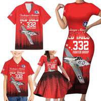 Tuskegee Airmen Red Tails Family Matching Short Sleeve Bodycon Dress and Hawaiian Shirt 332nd Fighter Group WWII Tribute Red Style - Wonder Print Shop