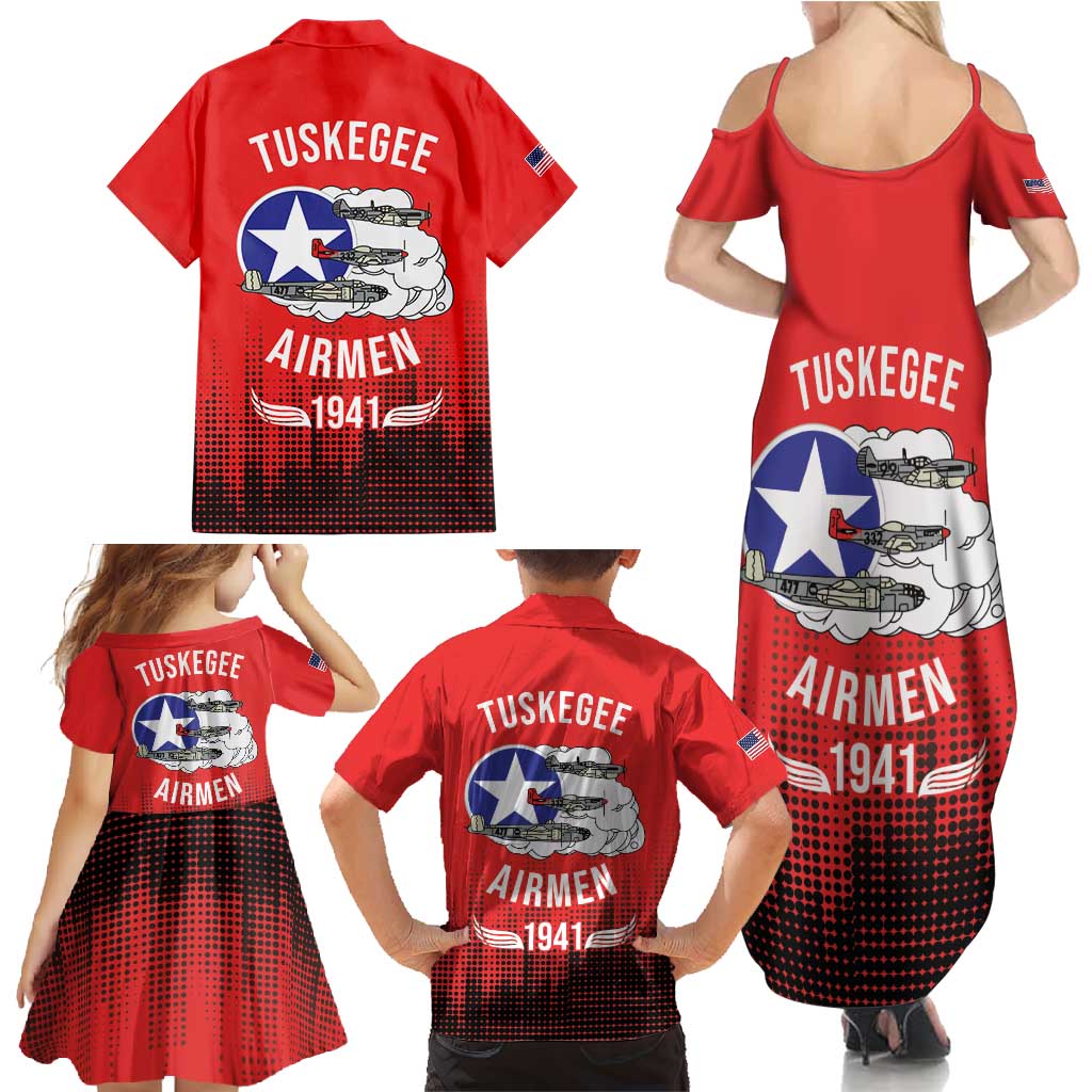 Tuskegee Airmen Red Tails Family Matching Summer Maxi Dress and Hawaiian Shirt 332nd Fighter Group WWII Tribute Red Style - Wonder Print Shop