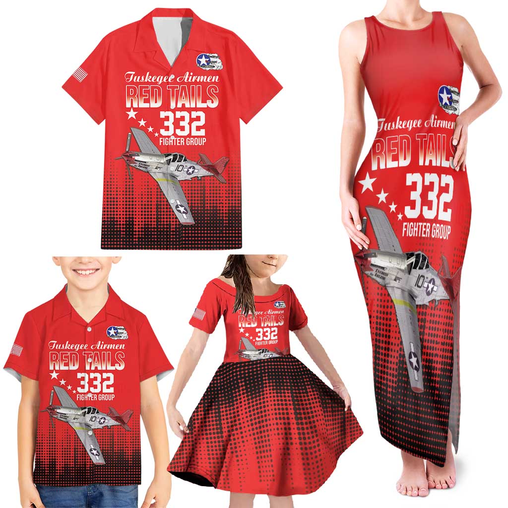 Tuskegee Airmen Red Tails Family Matching Tank Maxi Dress and Hawaiian Shirt 332nd Fighter Group WWII Tribute Red Style - Wonder Print Shop