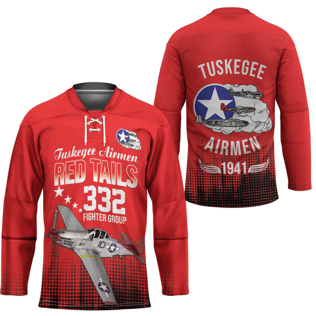 Tuskegee Airmen Red Tails Hockey Jersey 332nd Fighter Group WWII Tribute Red Style - Wonder Print Shop
