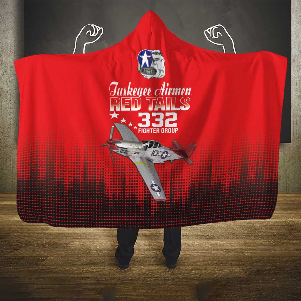 Tuskegee Airmen Red Tails Hooded Blanket 332nd Fighter Group WWII Tribute Red Style - Wonder Print Shop