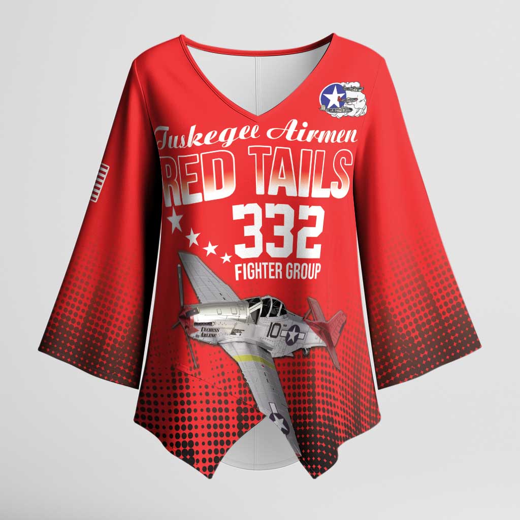 Tuskegee Airmen Red Tails Kimono Sleeve Blouse 332nd Fighter Group WWII Tribute Red Style - Wonder Print Shop