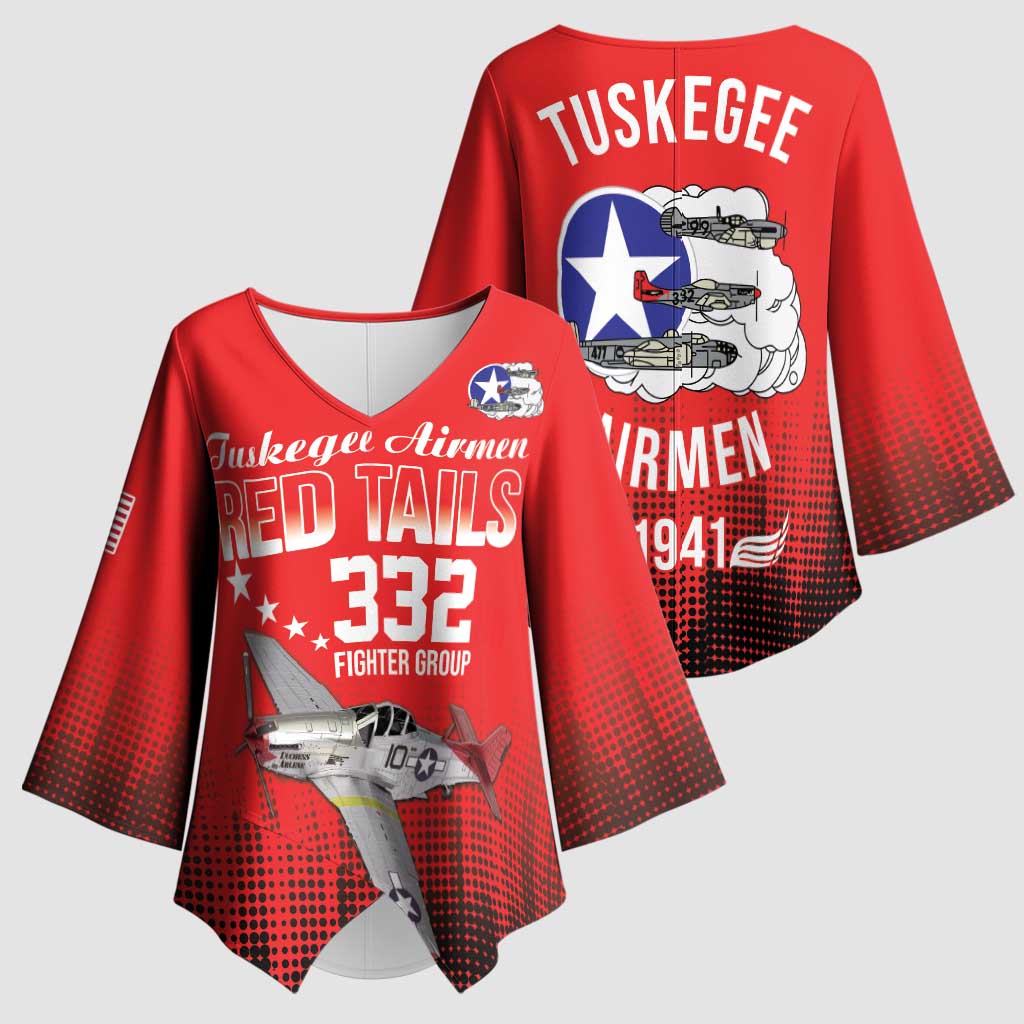 Tuskegee Airmen Red Tails Kimono Sleeve Blouse 332nd Fighter Group WWII Tribute Red Style - Wonder Print Shop