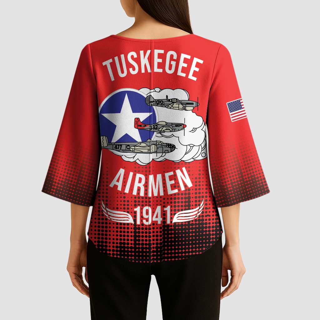 Tuskegee Airmen Red Tails Kimono Sleeve Blouse 332nd Fighter Group WWII Tribute Red Style - Wonder Print Shop