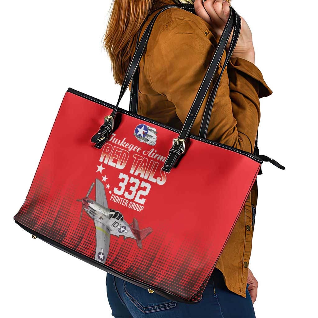 Tuskegee Airmen Red Tails Leather Tote Bag 332nd Fighter Group WWII Tribute Red Style - Wonder Print Shop