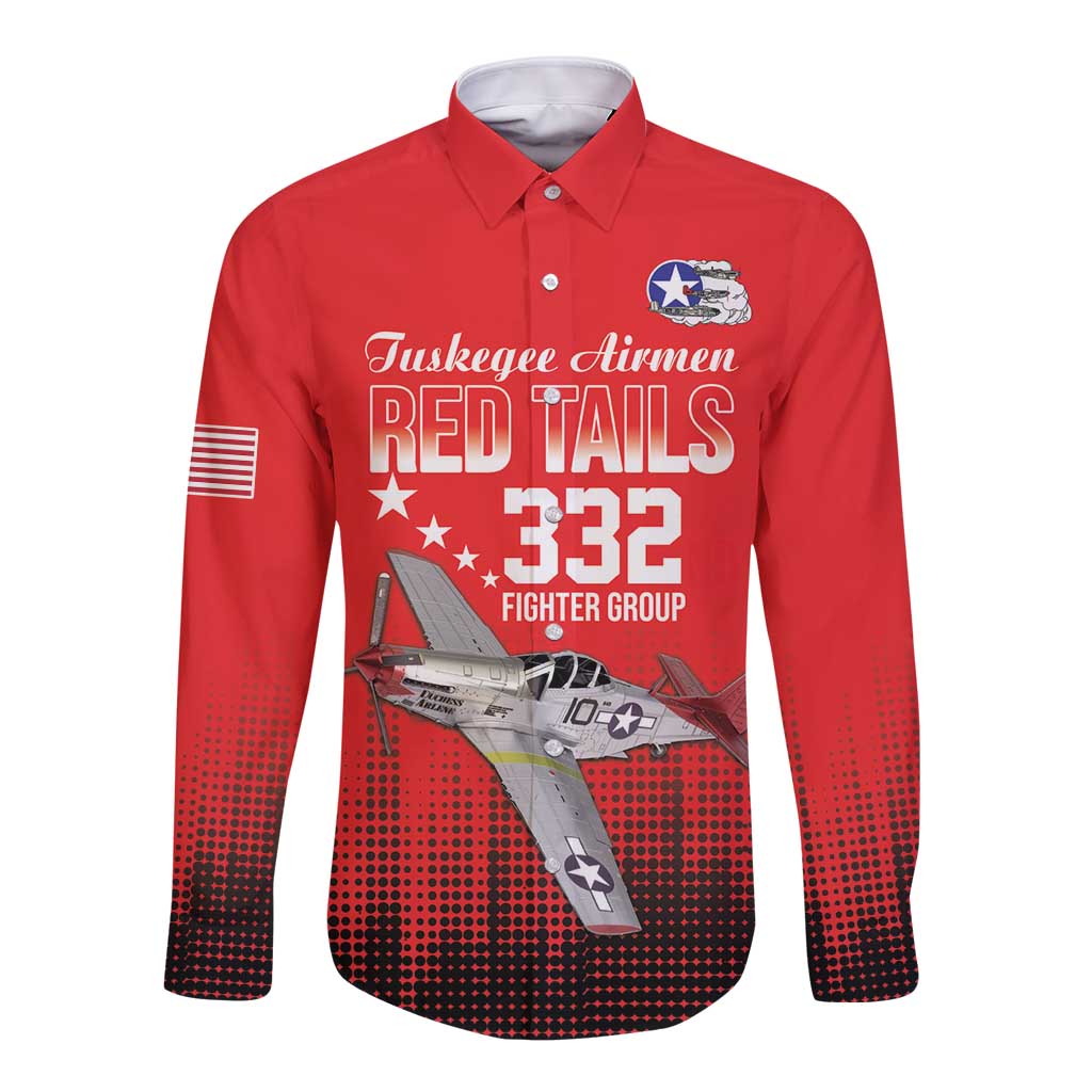Tuskegee Airmen Red Tails Long Sleeve Button Shirt 332nd Fighter Group WWII Tribute Red Style - Wonder Print Shop