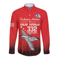Tuskegee Airmen Red Tails Long Sleeve Button Shirt 332nd Fighter Group WWII Tribute Red Style - Wonder Print Shop