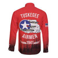 Tuskegee Airmen Red Tails Long Sleeve Button Shirt 332nd Fighter Group WWII Tribute Red Style - Wonder Print Shop