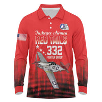 Tuskegee Airmen Red Tails Long Sleeve Polo Shirt 332nd Fighter Group WWII Tribute Red Style - Wonder Print Shop