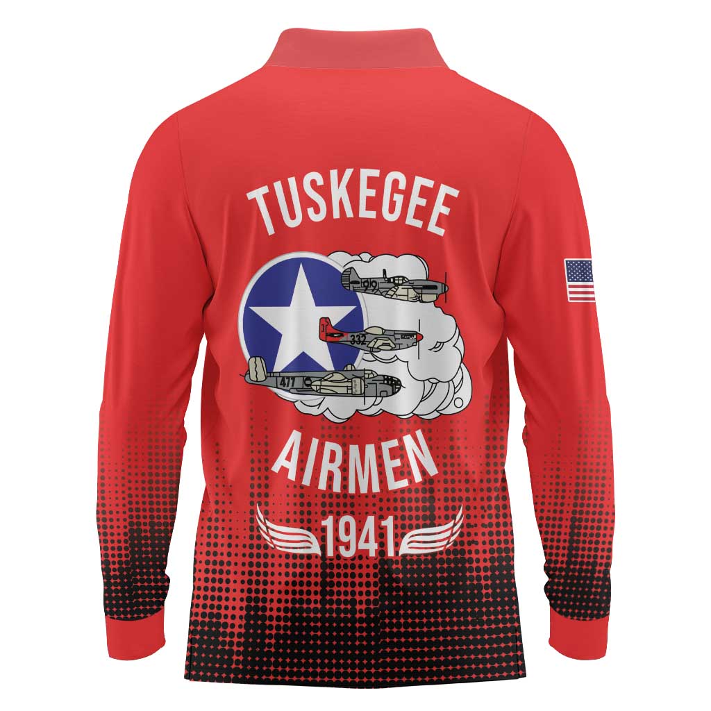 Tuskegee Airmen Red Tails Long Sleeve Polo Shirt 332nd Fighter Group WWII Tribute Red Style - Wonder Print Shop