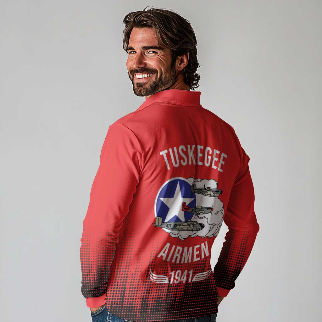 Tuskegee Airmen Red Tails Long Sleeve Polo Shirt 332nd Fighter Group WWII Tribute Red Style - Wonder Print Shop