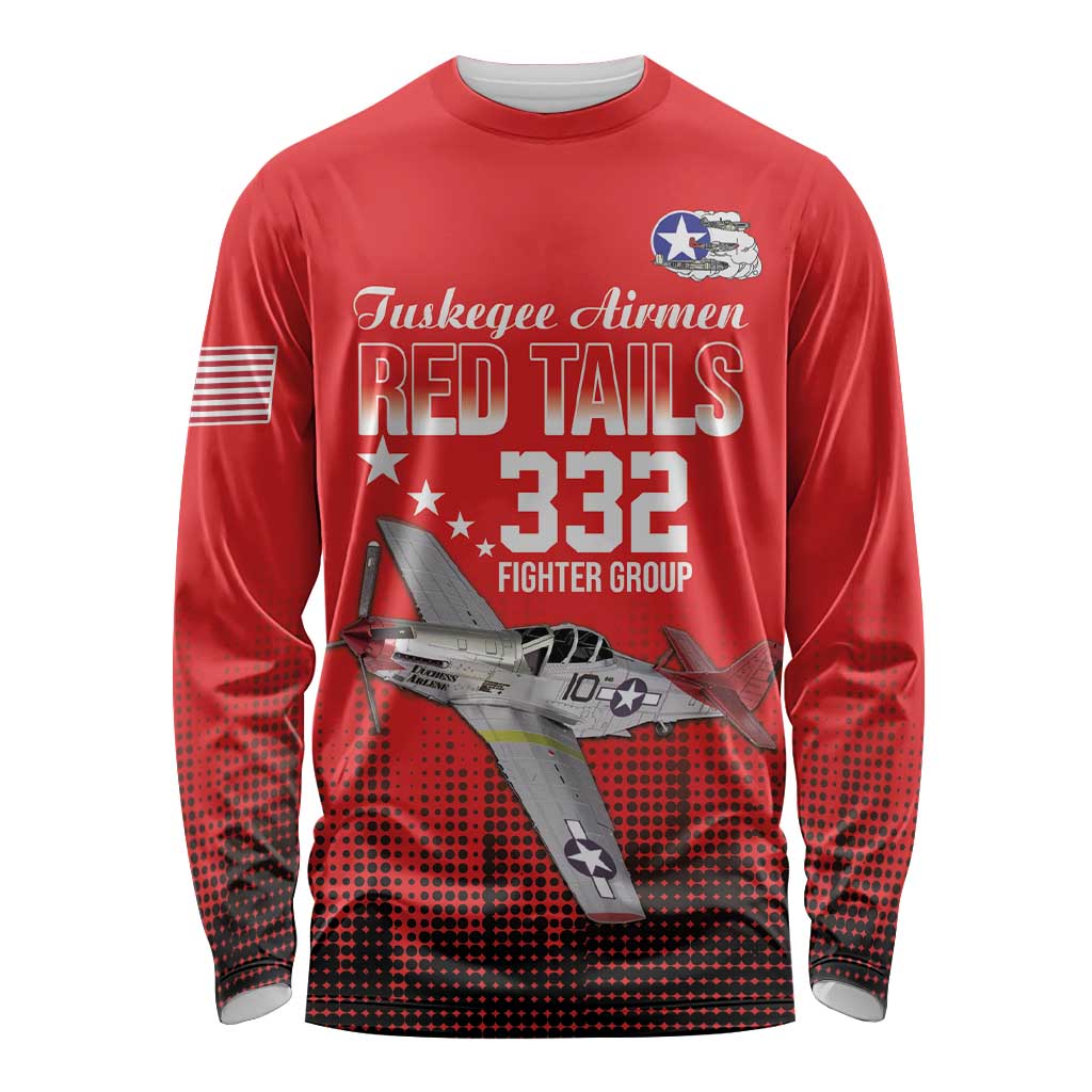 Tuskegee Airmen Red Tails Long Sleeve Shirt 332nd Fighter Group WWII Tribute Red Style - Wonder Print Shop