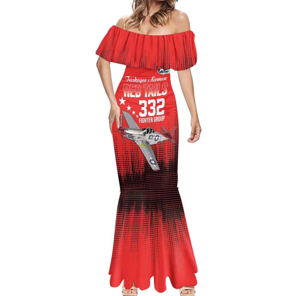 Tuskegee Airmen Red Tails Mermaid Dress 332nd Fighter Group WWII Tribute Red Style - Wonder Print Shop