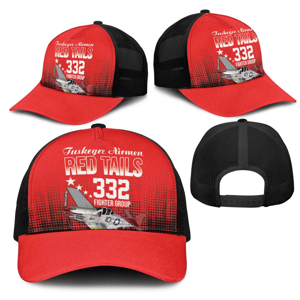 Tuskegee Airmen Red Tails Mesh Trucker Cap 332nd Fighter Group WWII Tribute Red Style - Wonder Print Shop