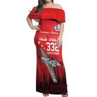 Tuskegee Airmen Red Tails Off Shoulder Maxi Dress 332nd Fighter Group WWII Tribute Red Style - Wonder Print Shop