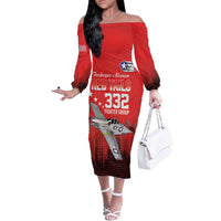 Tuskegee Airmen Red Tails Off The Shoulder Long Sleeve Dress 332nd Fighter Group WWII Tribute Red Style - Wonder Print Shop