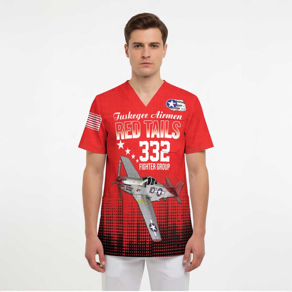 Tuskegee Airmen Red Tails Scrub Top 332nd Fighter Group WWII Tribute Red Style - Wonder Print Shop