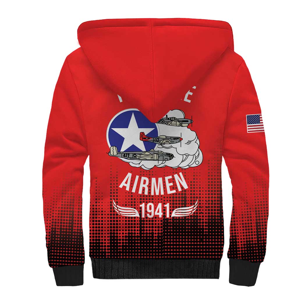Tuskegee Airmen Red Tails Sherpa Hoodie 332nd Fighter Group WWII Tribute Red Style - Wonder Print Shop