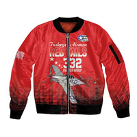 Tuskegee Airmen Red Tails Sleeve Zip Bomber Jacket 332nd Fighter Group WWII Tribute Red Style - Wonder Print Shop