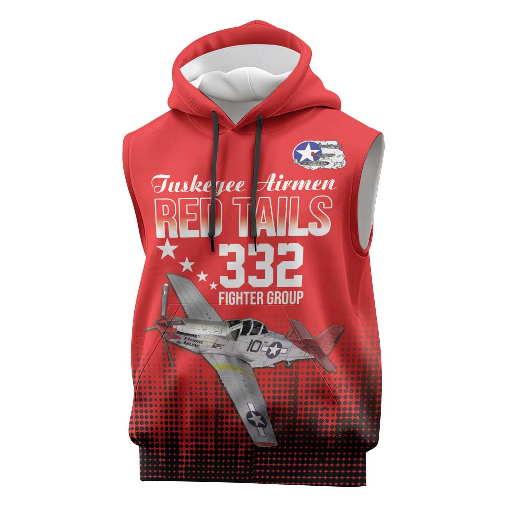 Tuskegee Airmen Red Tails Sleeveless Hoodie 332nd Fighter Group WWII Tribute Red Style - Wonder Print Shop