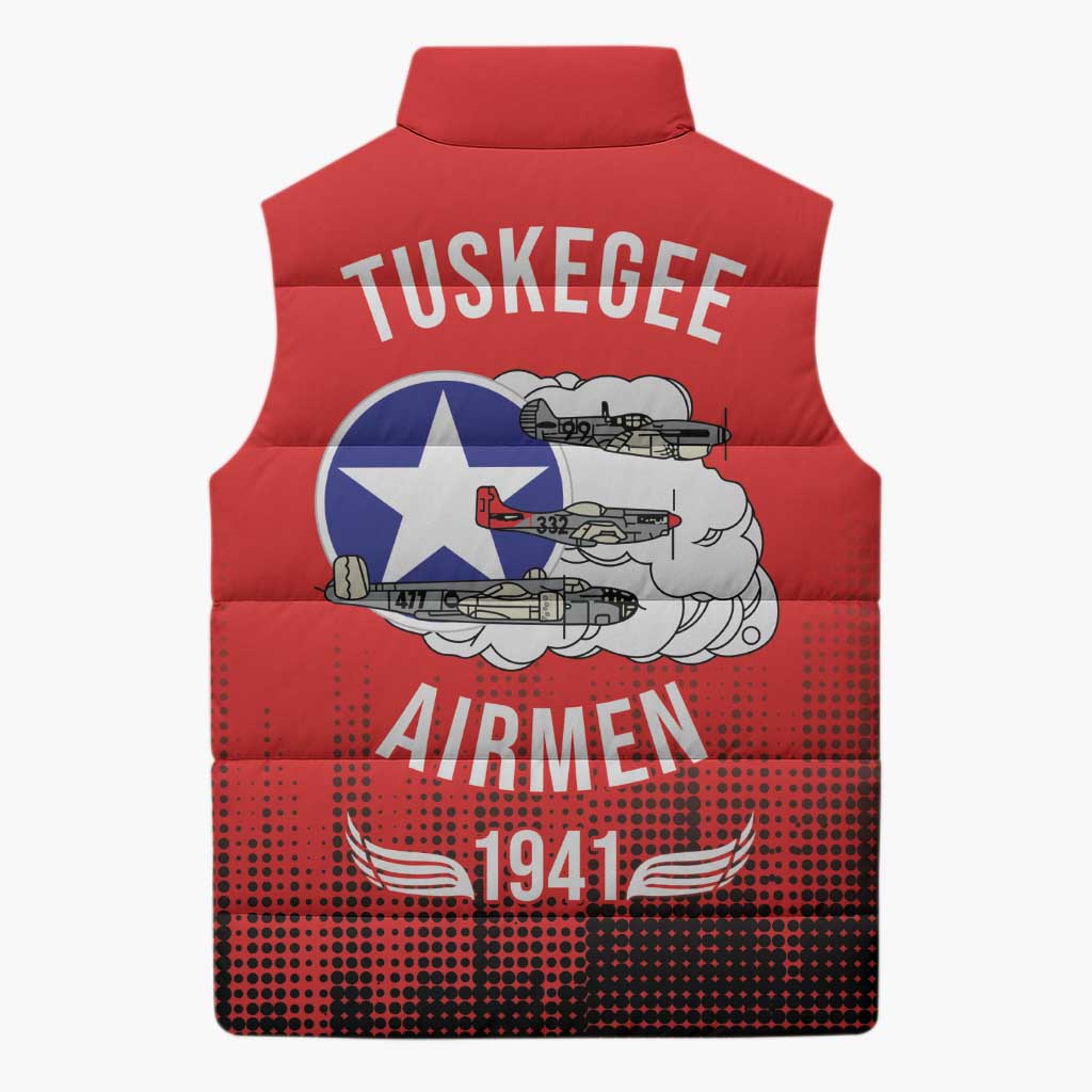 Tuskegee Airmen Red Tails Sleeveless Puffer Jacket 332nd Fighter Group WWII Tribute Red Style - Wonder Print Shop