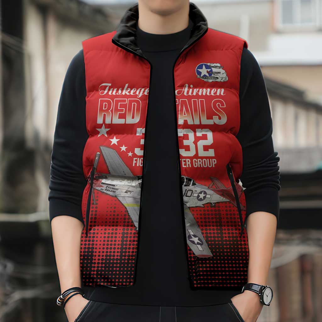 Tuskegee Airmen Red Tails Sleeveless Puffer Jacket 332nd Fighter Group WWII Tribute Red Style - Wonder Print Shop